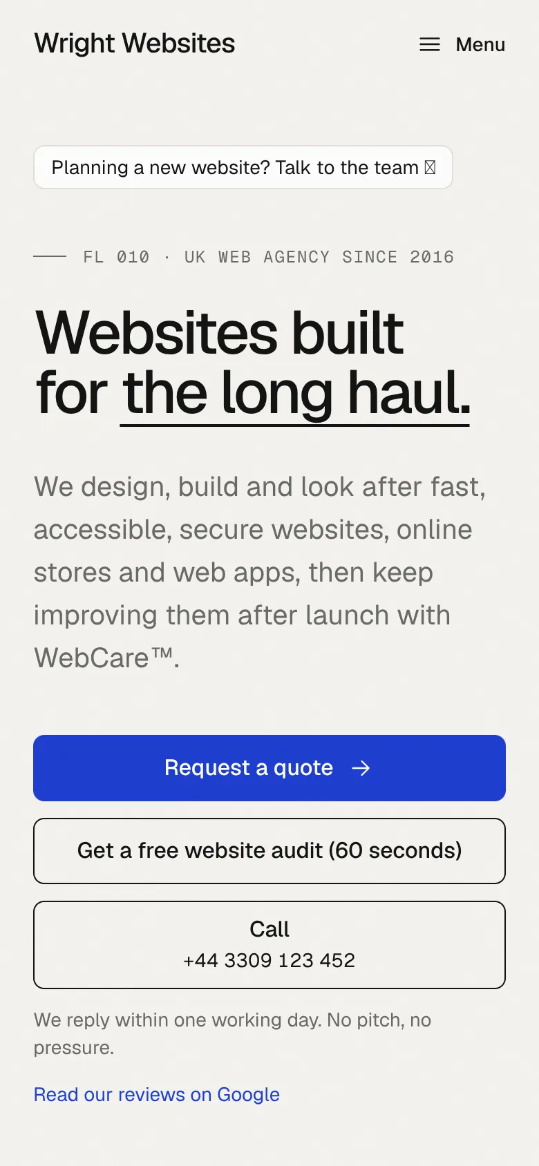 Wright Websites on mobile