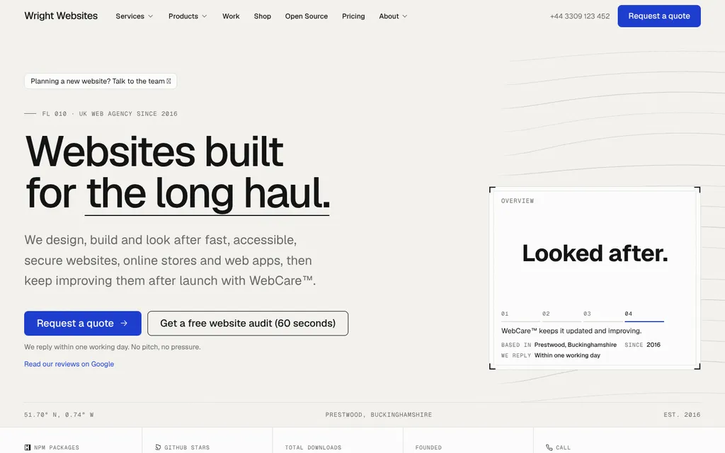 Wright Websites homepage on desktop